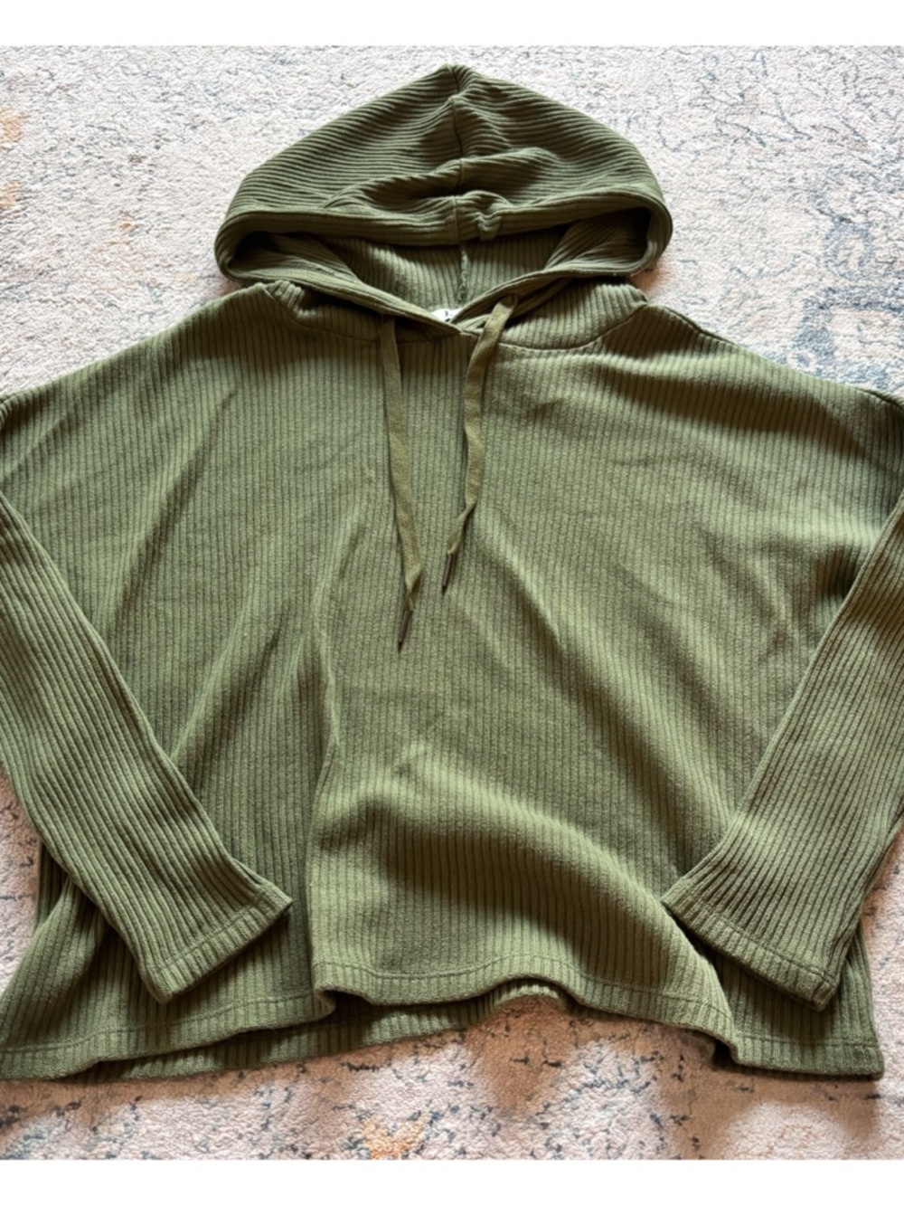 Lett Ribbed Hooded Sweatshirt